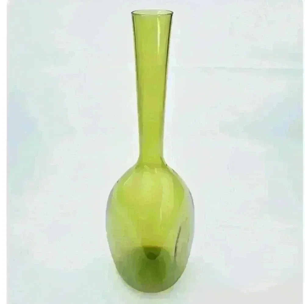 1960's Art Glass Green Vase with flattened sides